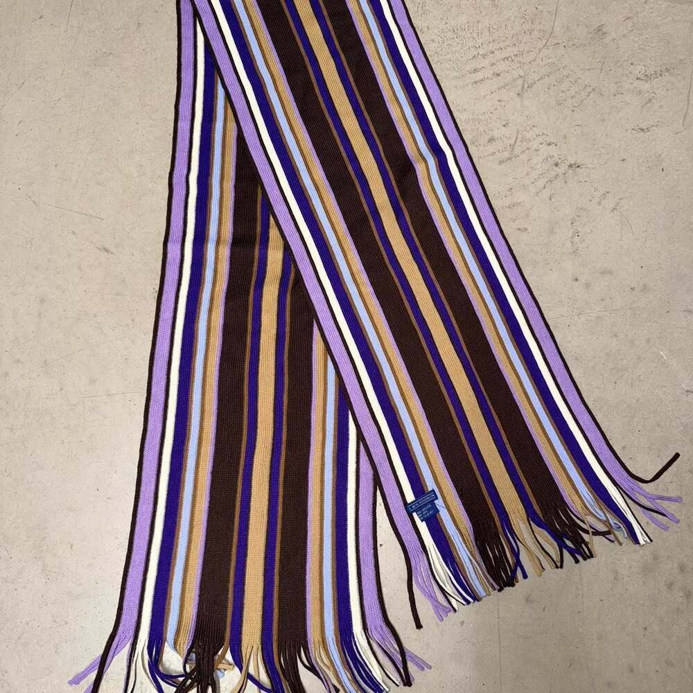 Vintage J. McLaughlin 100% Wool Striped Scarf - Purple & Brown Winter Accessory